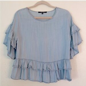 Lipslide Blue Flutter Sleeve Ruffled Blouse. Size S.